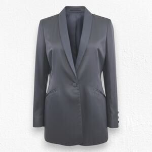 Free People Black Tencel Linen Blend Single Button Blazer Jacket Size Medium